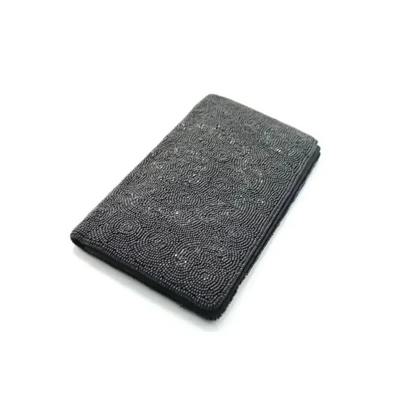 Black Heavily Bead Beaded Mid Century Satin Lined - Picture 2 of 7